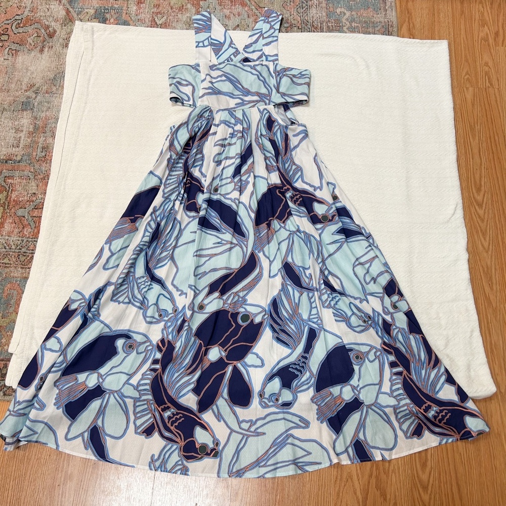 NWT By Anthropologie Sleeveless Cutout Midi Dress - fish, tropical - XL Petite